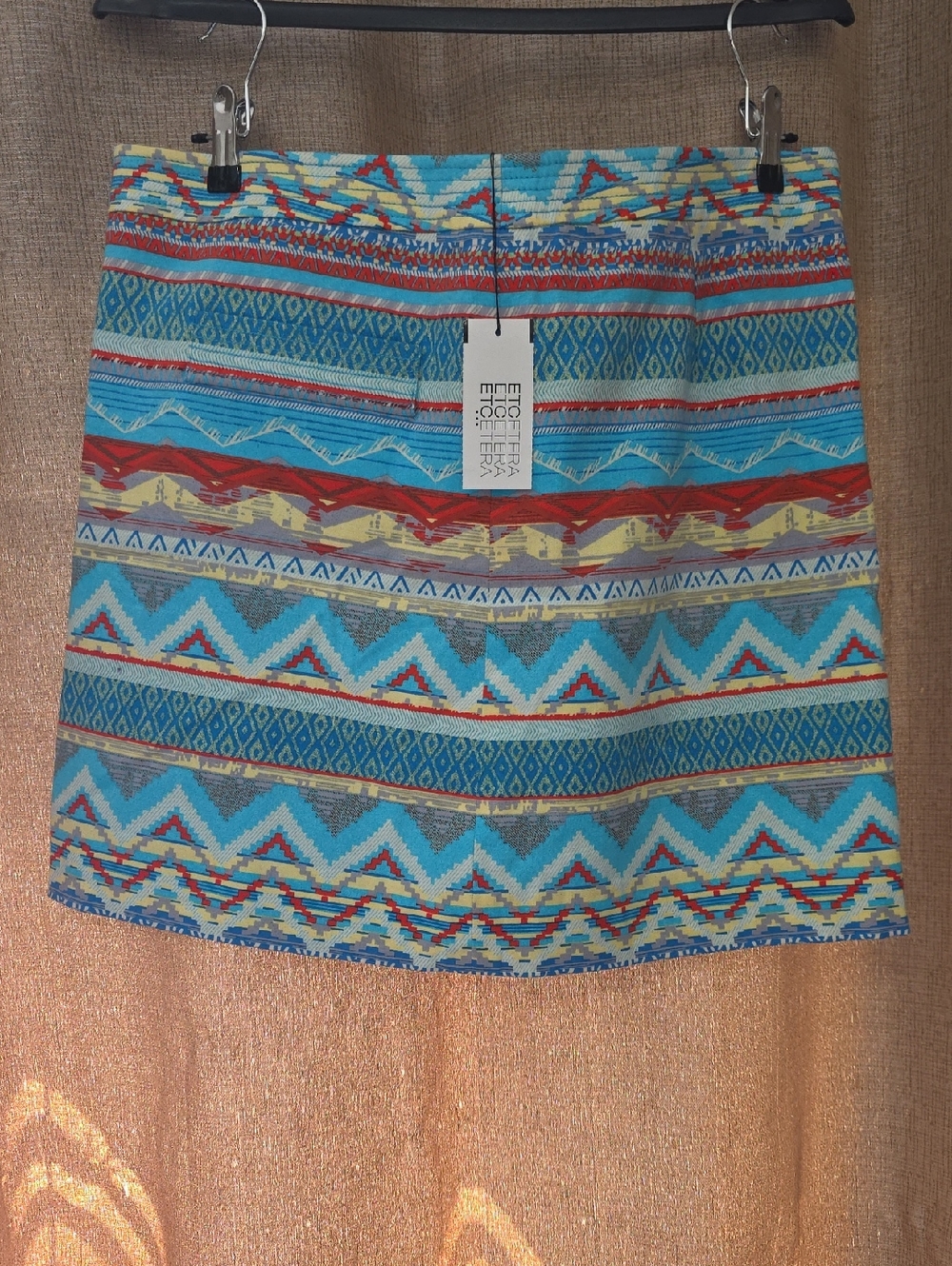 Etcetera Turquoise Red Native Patterned Mini Skirt